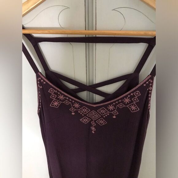 Sonoma purple high low pink embroidered maxi sundress crinkle fabric size L - Picture 5 of 5